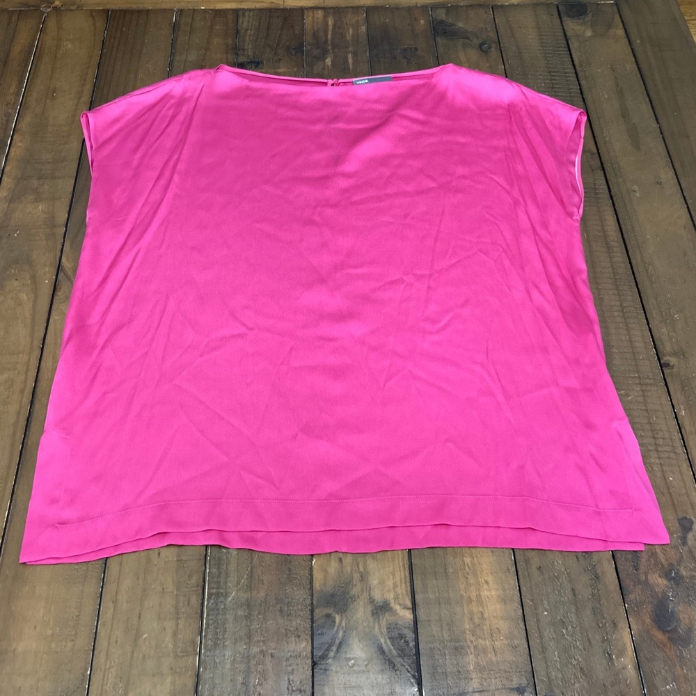 Vince Womens Pink Silk Blend Boat Neck Cap Sleeve Blouse Top Small Fuchsia
